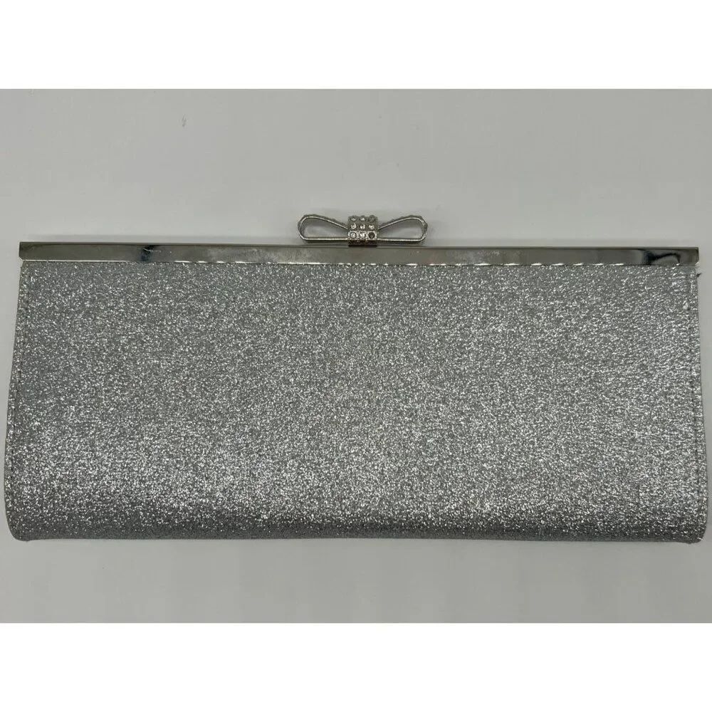 I.N.C. Carolyn Sliver Glitter Clutch Purse Women's Bag